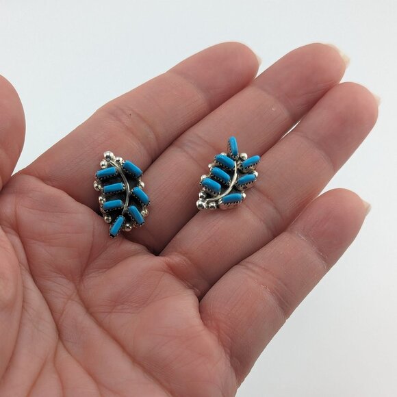 Zuni Petite Needlepoint Turquoise Earrings Native American Handmade Jewelry** - Picture 4 of 9